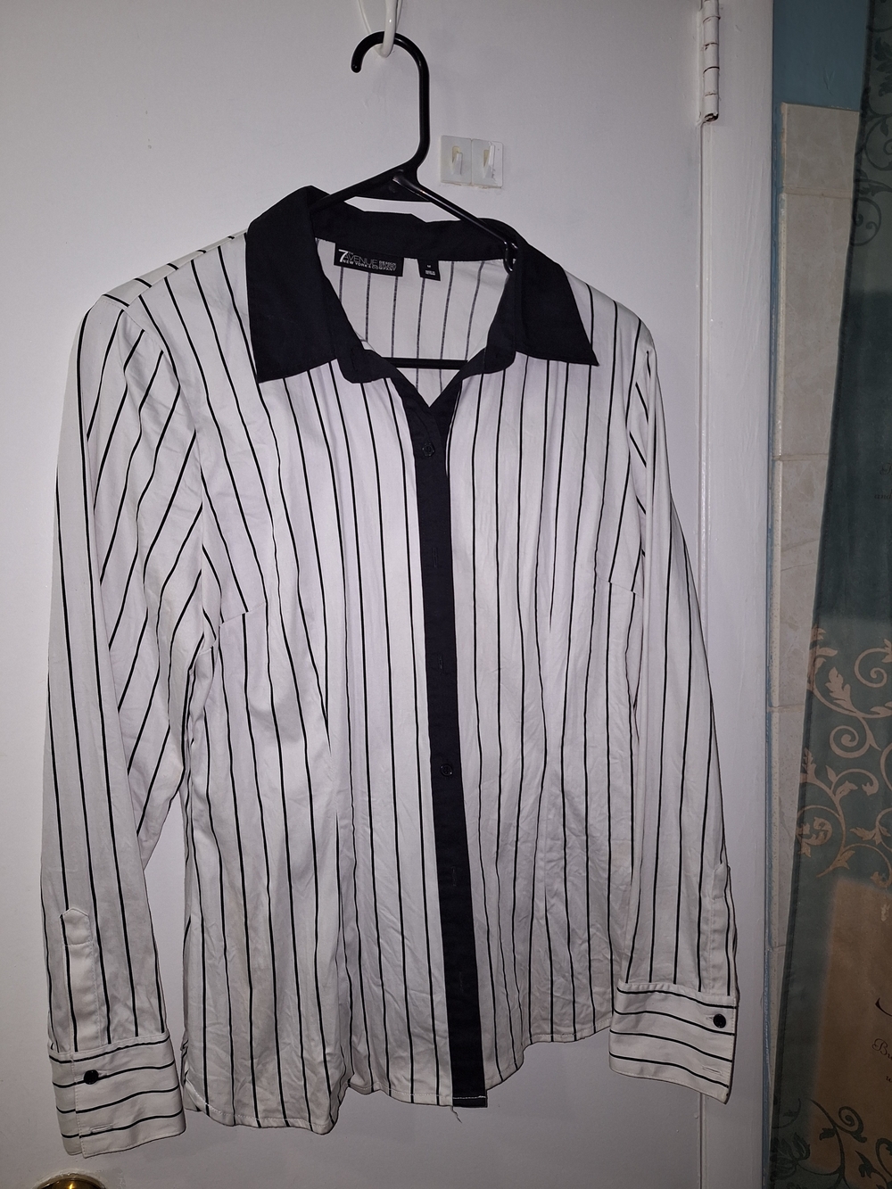 Woman's Black & White Striped Button-Up Shirt